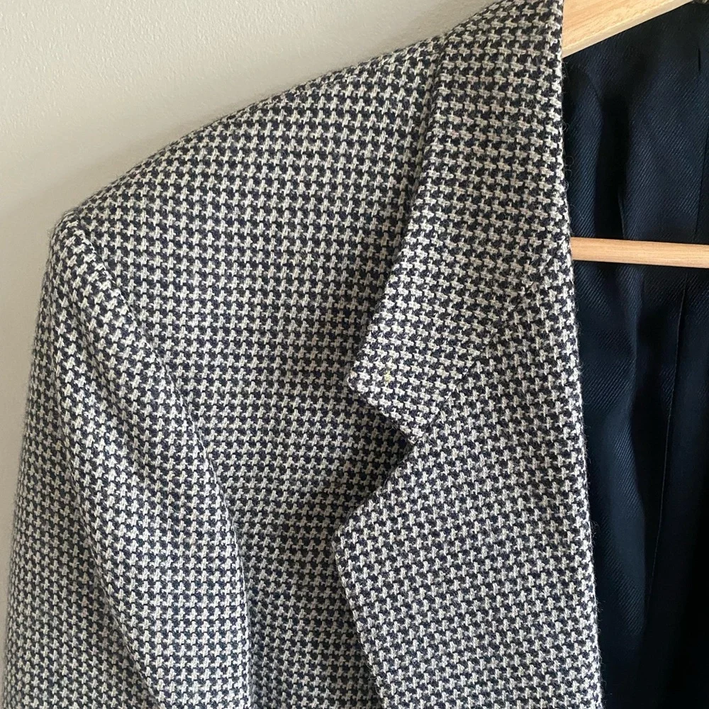Vtg Oscar De La Renta Blazer 42R Men Brown‎ Check Wool Blazer Single Breasted